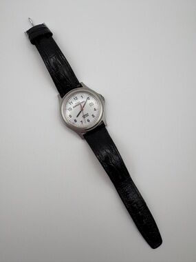 Timex Expedition Stainless Steel Watch with Black Leather Strap